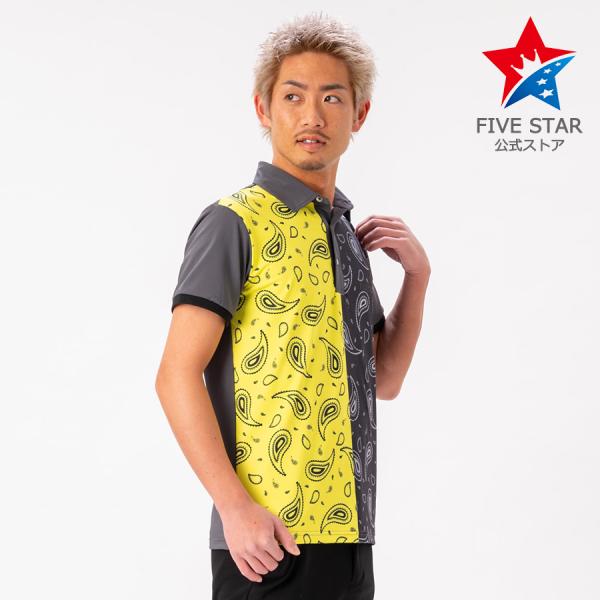ポロシャツ ゴルフウェア 半袖 メンズ シャツ ストレッチ ペイズリー柄 バイカラー イエロー レデ...