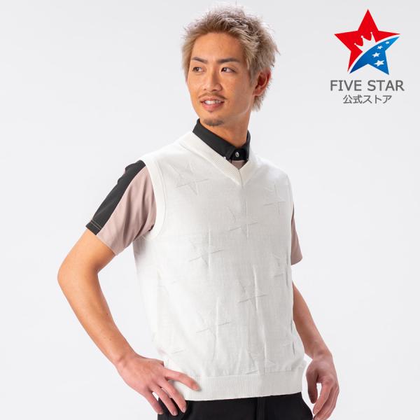ベスト ゴルフウェア メンズ ニットベスト ストレッチ 星柄 シンプル ゴルフウェア ホワイト 白 ...