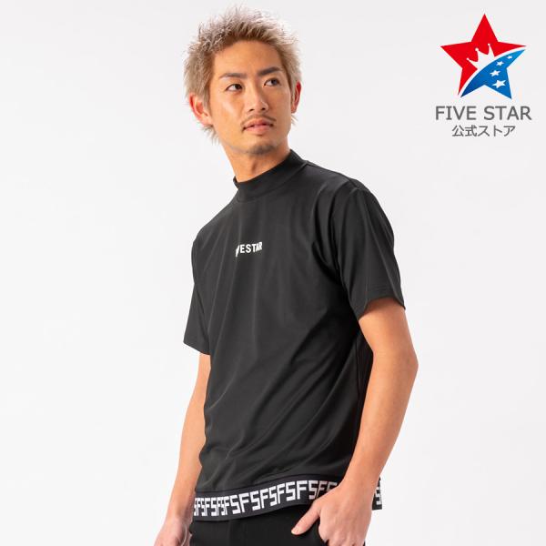 モックネック ゴルフウェア 半袖 メンズ シャツ ストレッチ ヘムリブ ロゴ ブラック 黒 春 夏 ...