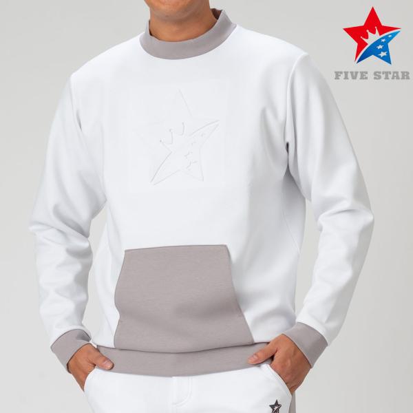 SALE トレーナ ゴルフウェア メンズ 長袖 モックネック エンボス 暖かい 防寒 ホワイト ゴル...