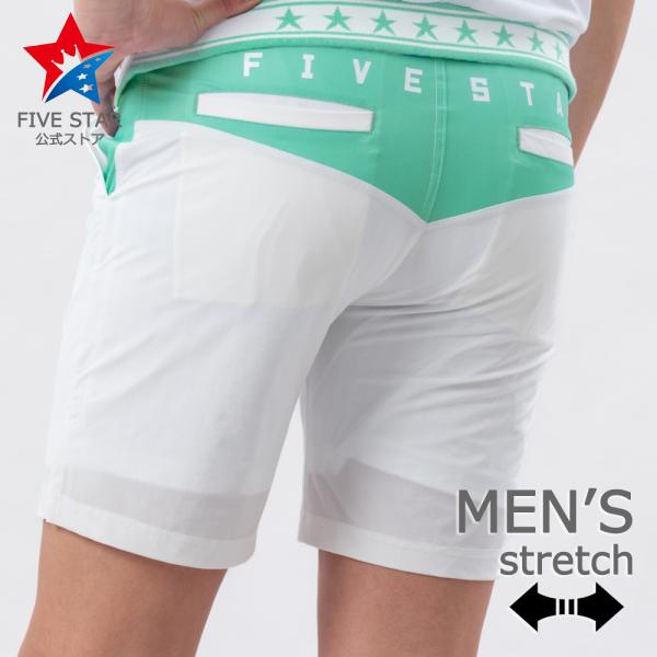 ショートパンツ パンツ ゴルフウェア メンズ 夏 ハーフパンツ ストレッチ バッグロゴ ホワイト 白...