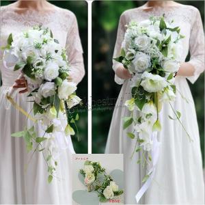 送料無料◆ウエディングブーケ 花束 花飾り ブートニア 手首の花 結婚式 バラ造花 ウェディング用 アレンジメント 花嫁 披露宴 手作り キット ブライダルブーケ