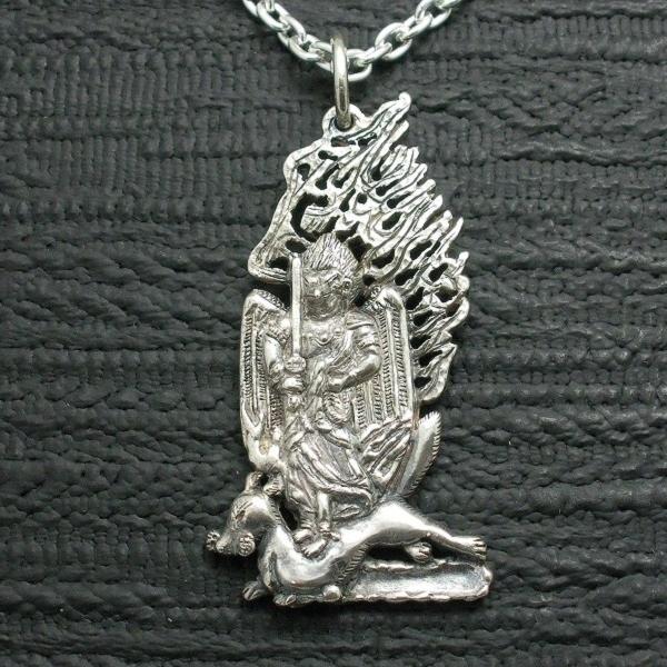 ペンダント 仏像 飯縄権現 メンズ シルバー９２５ ネックレス 戦国武将　いづな