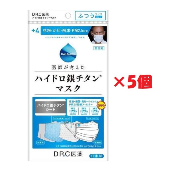 +4 ハイドロ銀チタンマスク ふつうサイズ 3枚入り×5個セット DR.C医薬株式会社  地域限定送...