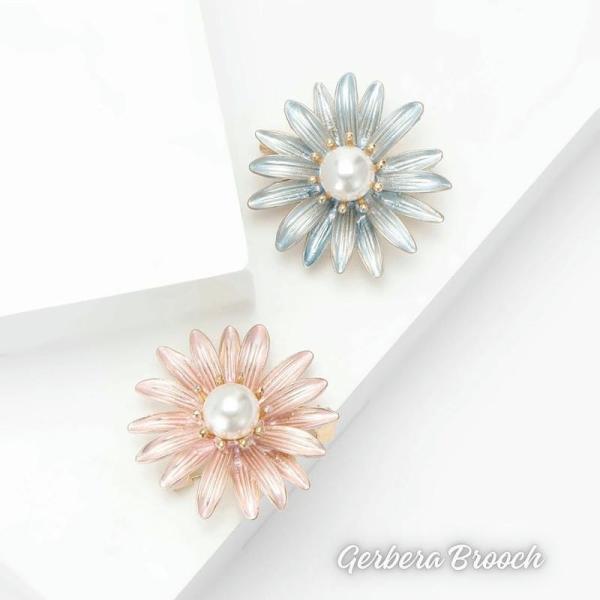 ガーベラブローチ パール付き レディース 花モチーフ ギフトにも最適 上品アクセサリー 送料無料