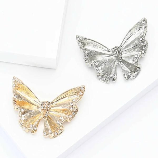 2way バタフライ ブローチ ペンダント ゴールド シルバー キラキラ レディース 送料無料