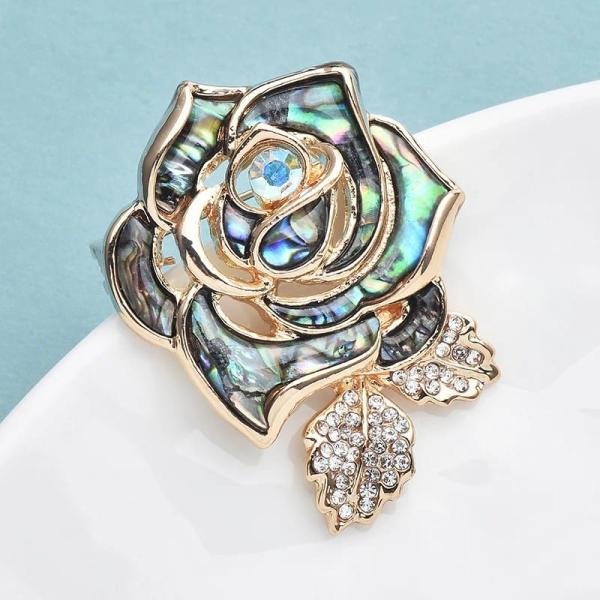 バラ ブローチ アワビ貝 フラワー レディース 上品 ゴールド クリスタル ストール留め コサージュ...