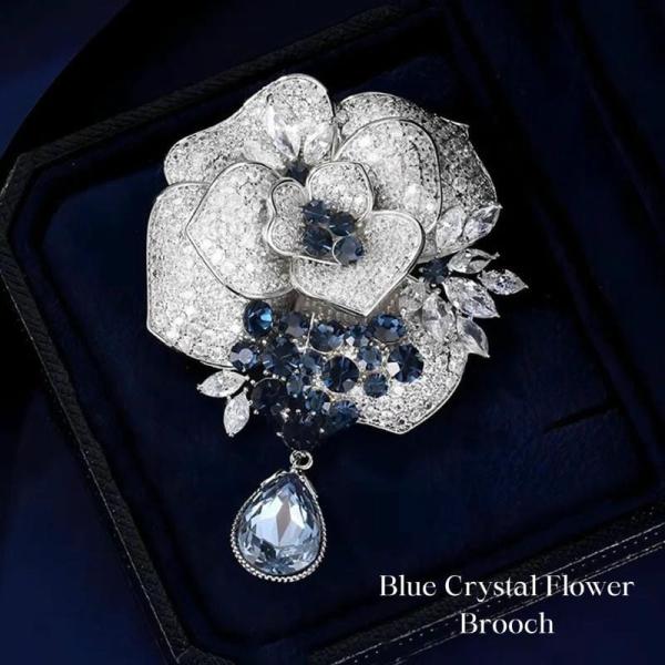 バラ ブローチ シルバー ブルー クリスタル 花 レディース コサージュ フォーマル パーティー ス...