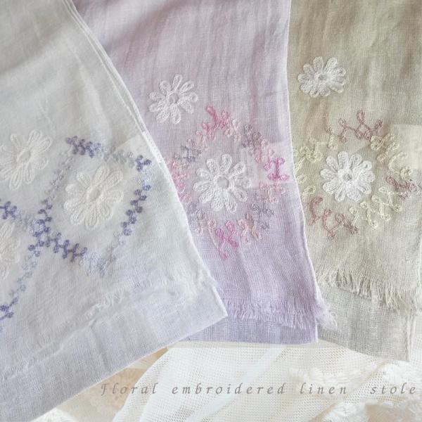 ストール エレガント 花柄刺繍コットンリネンストール 麻綿 薄手 レディース ショール 薄手 春 母...