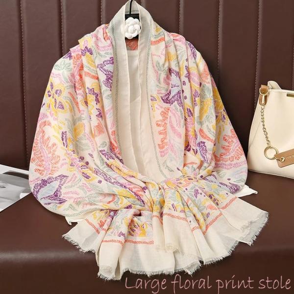 大判ストール 花柄 刺繍風 レディース 春 夏 秋 冬 薄手 冷房対策 UVケア ショール 羽織り ...
