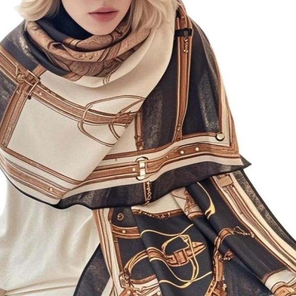 大判スカーフ チェーンプリント ストール レディース シルク調 光沢 薄手 おしゃれ 上品 大人 1...