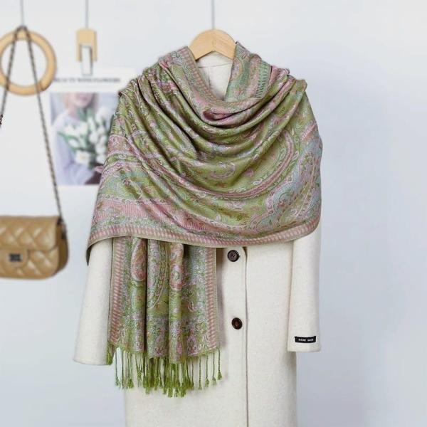 大判ストール 190×70cm ペイズリー柄 レディース ショール マフラー 薄手 春 秋 冬 グリ...