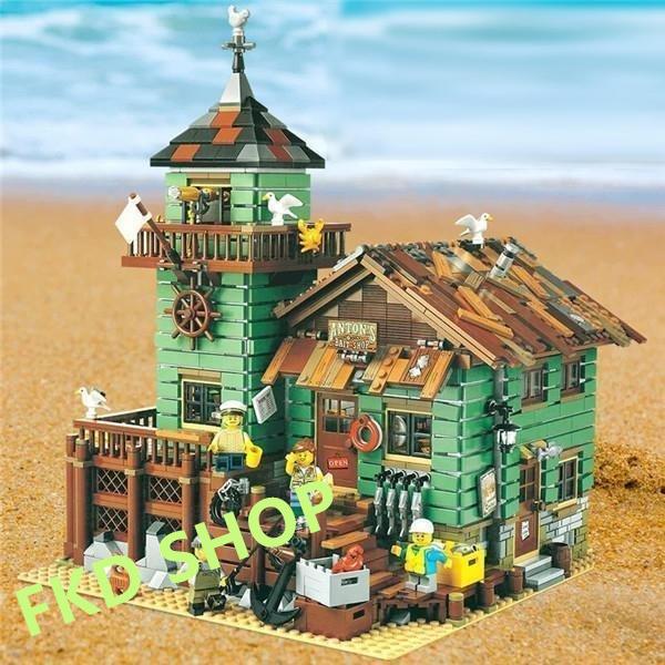 レゴブロック交換品 子供 知育玩具 漁師部屋 漁師 グリーン カモメ 木造家屋 ブラウン LEGO互...