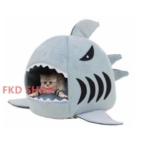 ペット ハウス サメ型 鮫型 犬 猫用 ベッド ペットベッド ドーム型 ソファ 室内用 マット付き 小動物 兼用｜fkd-shop