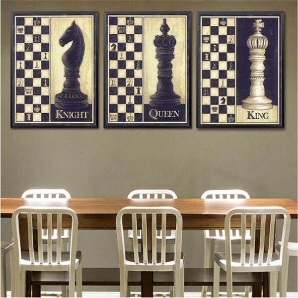 ポスター 3枚セット ナイト クィーン キング アンティーク チェス 駒 デザイン チェス盤 インテ...