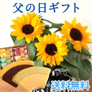 父の日 花 2024 プレゼント 花とスイーツ ひまわり花鉢  と 銀座千疋屋フルーツクーヘンセット FKPP｜FlowerKitchen JIYUGAOKA