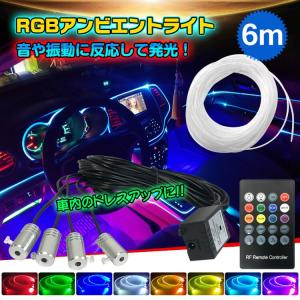 車 RGB 音に反応 LED アンビエントライト リブ付き アクリルファイバー 6m 音センサー DC12V 内装 インテリア ドレスアップ カー用品 ee253｜Fkstyle