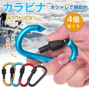 カラビナ フック おしゃれ キーホルダー 4個セット キャンプ アウトドア 旅行用品 釣り トレッキング スポーツ ネジロック機能 アルミ od375