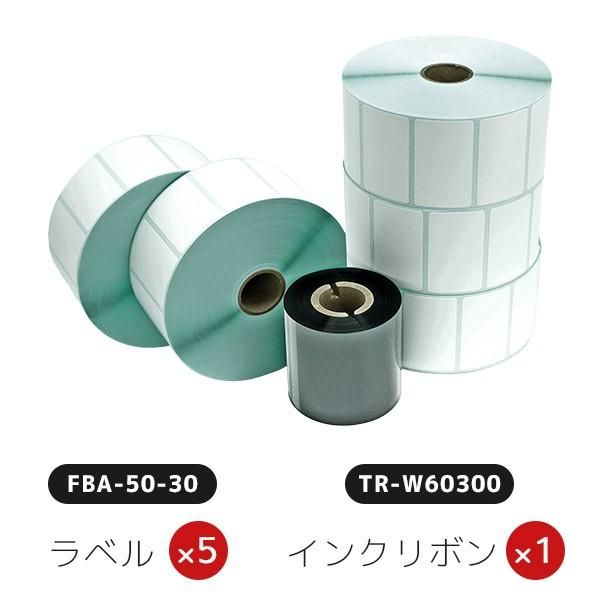 ブラザー 熱転写ラベルプリンター対応ラベルFBA-50-30 5巻 ＆インクリボンTR-W60300...