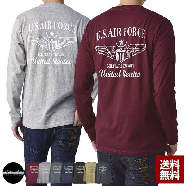 長袖Tシャツ メンズ ロンT カットソー バックプリント クルーネック ミリタリー 送料無料 トップ...