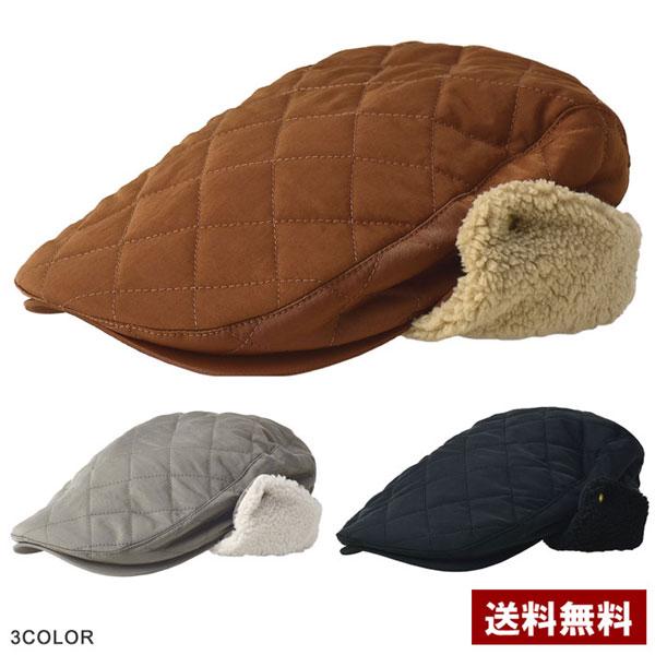 防寒中綿キルト メンズ ハンチング イヤーボア 耳当て付き 暖かい キャップ ナイロン 帽子 Z1U...