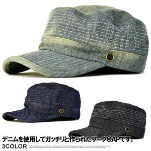 ワークキャップ メンズ 帽子 デニム CAP ステッチ使い ハット 裏地あり サイズ調節可 ファッション小物 セール Z2W 爆買