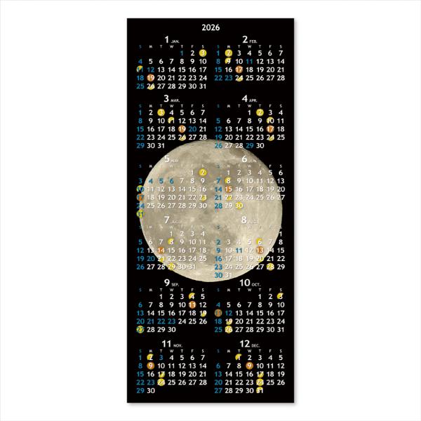 2026 ムーンカレンダー ポストカード 満月 〈たて〉 ムーングラフィックス FLAGS 月齢