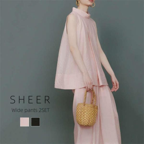 セットアップ レディース 夏 春 パンツドレス ワイドパンツ カットソー ノースリーブ ロング きれ...