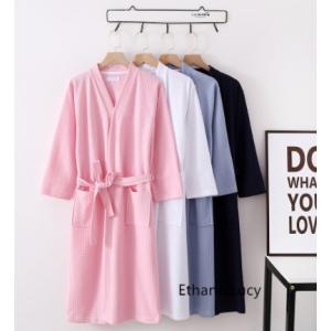 メンズ バスローブ 綿100 薄手 ミモレ丈 ホテル レディース ワッフル バスローブ ロング丈 男...