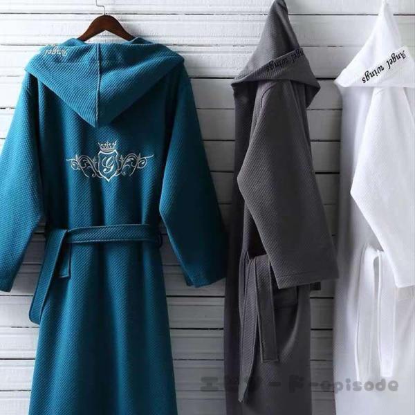 メンズバスローブ長袖 ロング丈  春夏秋冬用 レディース 綿ワッフル バスローブ 風呂 温泉 湯着 ...