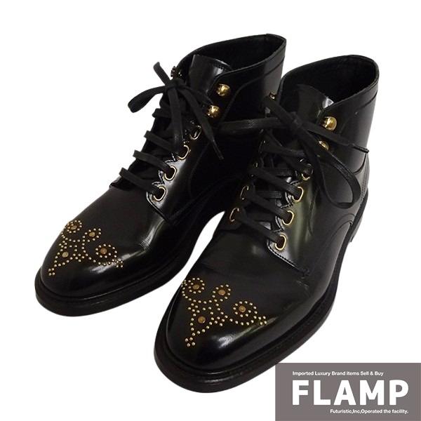 DOLCE＆GABBANA スタッズ レザーブーツ サイズ7 ブラック メンズ ファッション【中古】...