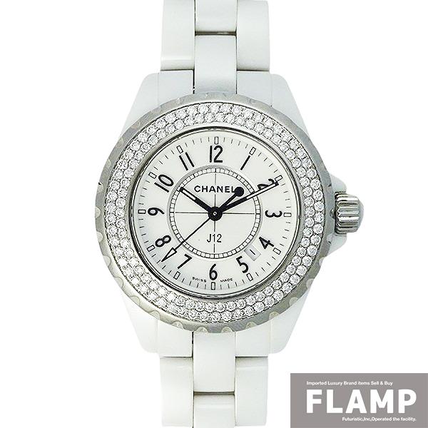 CHANEL シャネル J12 H0967 ホワイトセラミック 33mm ダイヤベゼル レディース ...