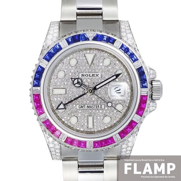 ROLEX ロレックス GMTマスターII 116710LNベース アフターサファイア＆ルビー＆ダイ...