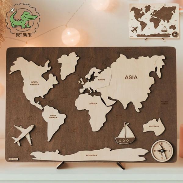 選べる特典付 Busy Puzzle Wooden World Map 地図 世界地図 パズル ウク...