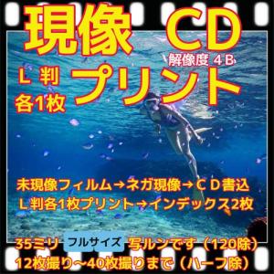 フィルム現像　+Ｌ判各１枚プリント+ＣＤ書込（画像が荒い４Ｂでデータ保存）　＋Ｗインデックス　「写ルンですＯＫ」