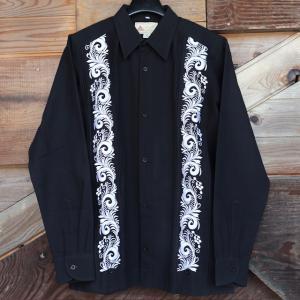 サイズ40 Estrella Standard L/S GUAYABERA (IMP-COL-100L-B) Black 黒色 長袖キューバシャツ メキシコ 民族シャツ｜flashcadillackustom