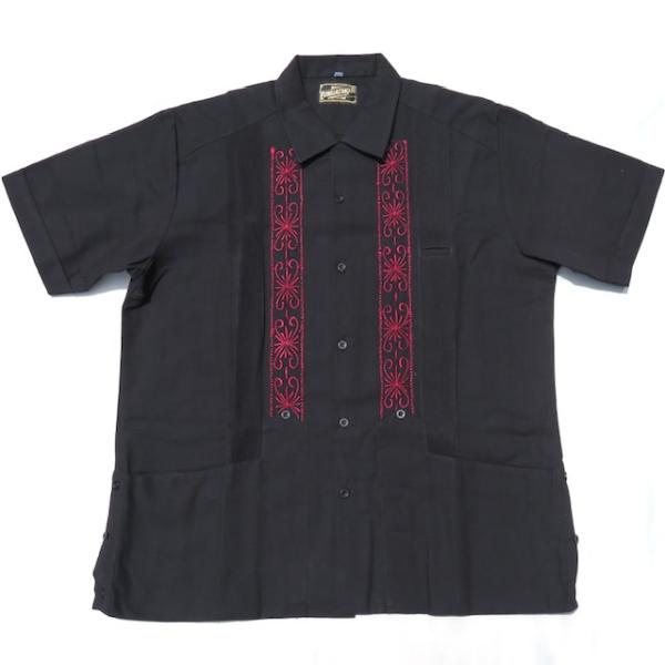 サイズ42 Estrella Standard 半袖キューバシャツ 黒色 S/S GUAYABERA...