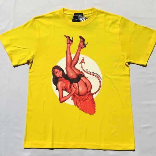 Lサイズ ロッキンジェリービーン EROSTIKA Pin-up devil 1 Tシャツ イエロー...
