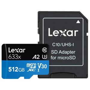 512GB microSDXCカード マイクロSD Lexar レキサー Class10 UHS-1 U3 V30 A2 R:100MB/s W:70MB/s SDアダプタ付 海外リテール LSDMI512BBAP633A ◆メ