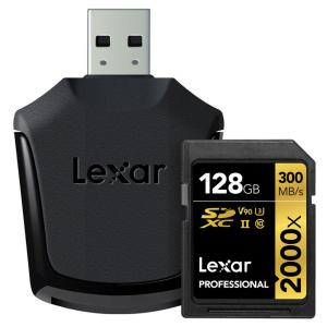 128GB SDXCカード SDカード Lexar レキサー Professional 2000x UHS-II U3 V90 R:300MB/s W:260MB/s USB3.0カードリーダー付 海外リテール LSD128CB2000R ◆メ