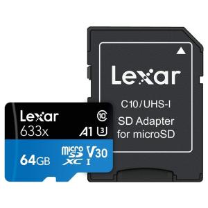 64GB microSDXCカード マイクロSD Lexar レキサー Class10 UHS-1 U3 V30 A1 R:95MB/s W:45MB/s SDアダプタ付 海外リテール LSDMI64GBB633A  メ