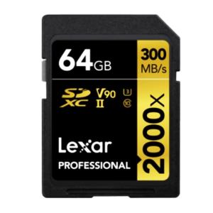 64GB SDXCカード SDカード Lexar レキサー Professional 2000x Class10 UHS-II U3 V90 R:300MB/s W:260MB/s 海外リテール LSD2000064G-BNNNG ◆メ