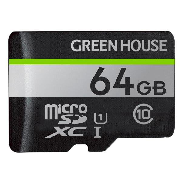 マイクロSDカード 64GB microSDXC グリーンハウス Class10 UHS-I R:8...