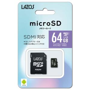 64GB microSDXCカード マイクロSD LAZOS リーダーメディアテクノ CLASS10 UHS-I U3 R:110MB/s W:70MB/s SDアダプタ付 日本語パッケージ L-64MSD10-U3 ◆メ