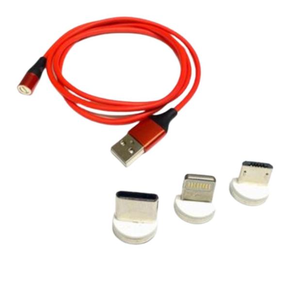 マグネット式充電/転送USBケーブル 1m SSA エスエスエー 3種コネクタ付属(Lightnin...