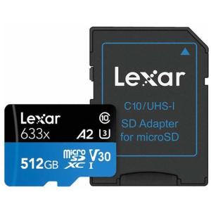 512GB microSDXCカード マイクロSD Lexar レキサー Class10 UHS-1 U3 V30 A2 R:100MB/s W:70MB/s SDアダプタ付 LSDMI512BBJP633A ◆メ