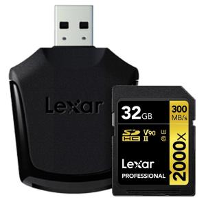 32GB SDHCカード SDカード Lexar レキサー Professional 2000x Class10 UHS-II U3 V90 R:300MB/s W:260MB/s UHS-II カードリーダー付 LSD32GCBJP2000R ◆メ｜風見鶏