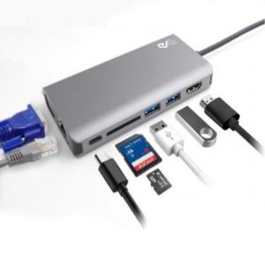 ALL in 1 HUB USB Type-C接続 Thunderbolt 3 / HDMI / VGA / USB3.0 x2ポート / 3.5mm音声 / ギガビットLAN / SDカードリーダー 海外リテール JPTCH03 ◆メ