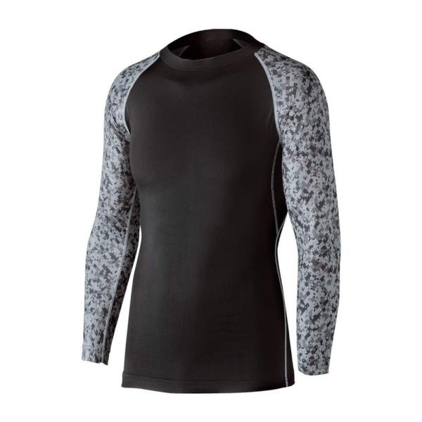 クルーネックシャツ 長袖 冷感 ブラック×迷彩 Lサイズ おたふく手袋 ストレッチ 吸汗速乾 消臭 ...