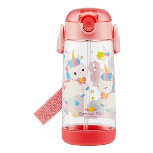 水筒 ワンプッシュストローボトル ユニコーン ピンク SKATER 可愛い 子供 容量480ml ストロー飲み用 軽量 名前シール/ショルダーベルト付 48516-9-PDSH5 ◆宅